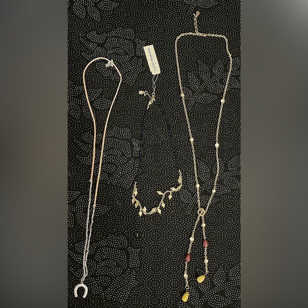 Lucky Brand Gold and Silver Necklace Collection 3 piece bundle